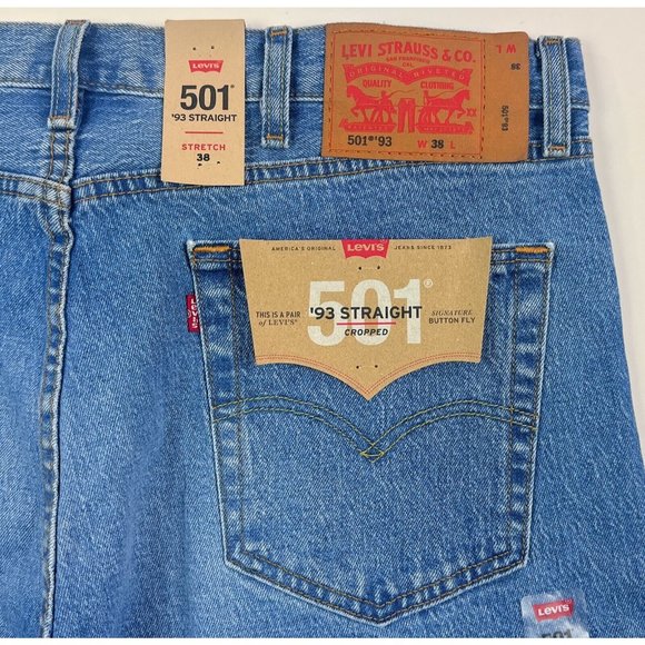 Levis 501 93 Straight Cropped Men 38 Light Blue Jeans Denim Button Fly 290980023 - Picture 12 of 12
